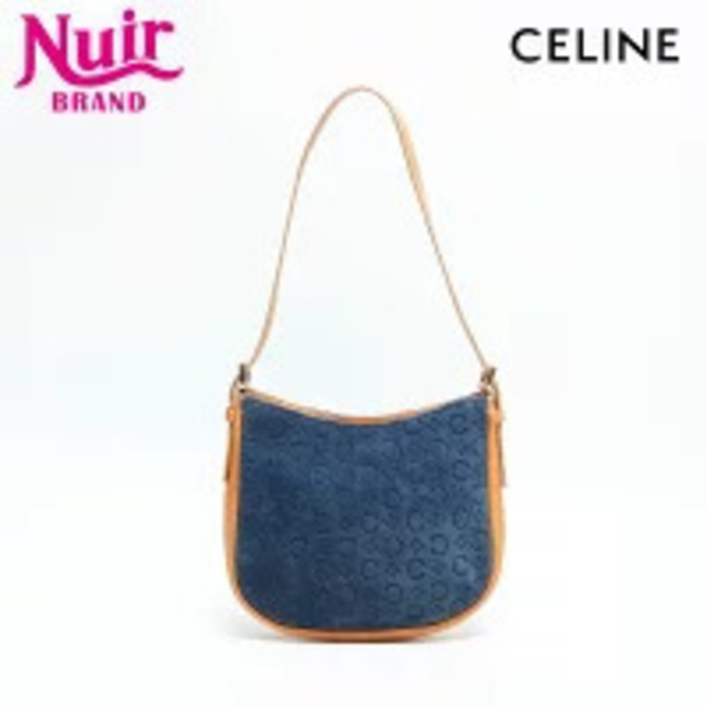 Celine Macadam Suede Shoulder Bag Navy Blue